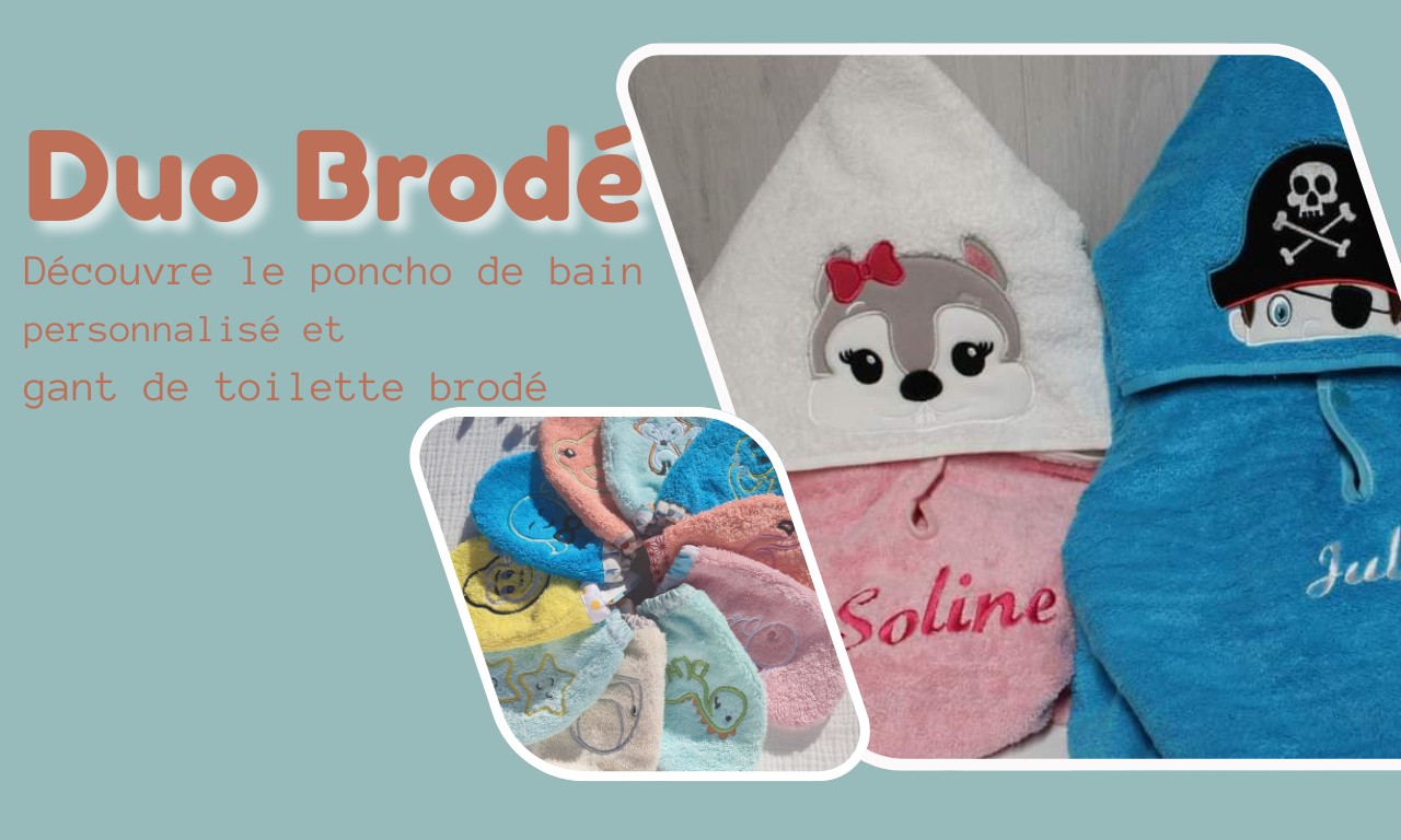 Poncho de bain personnalisé et gant de toilette  - MaïKa Créations
