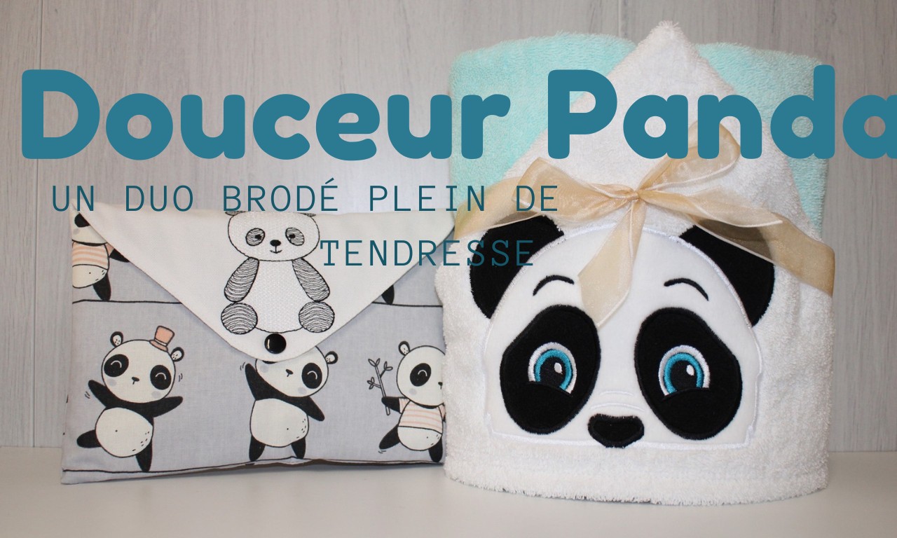 cape de bain bébé et kit pochette carnet de santé brodée panda