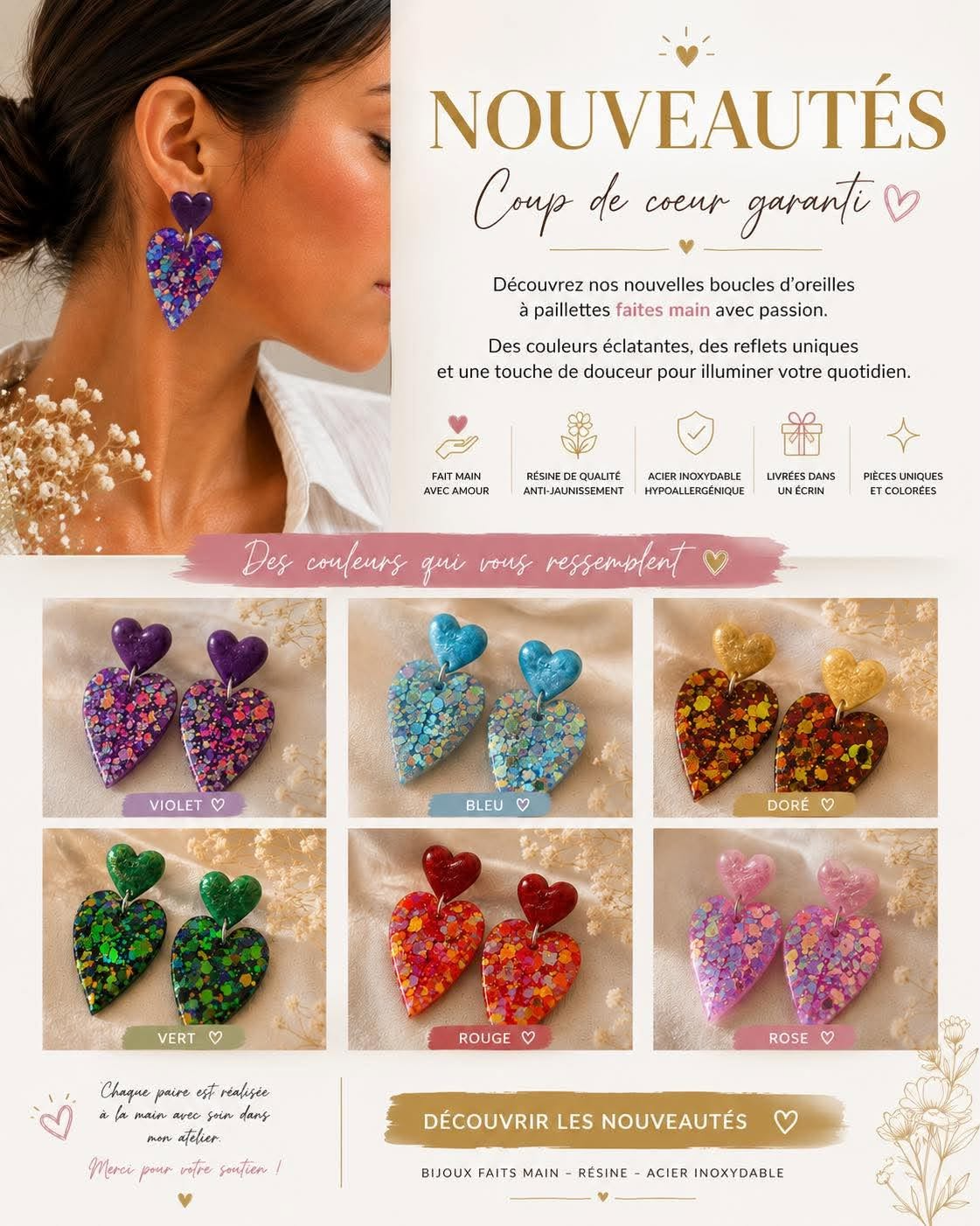 Nouveautés - Boucles d'oreilles à paillettes artisanales | Madame Cousette