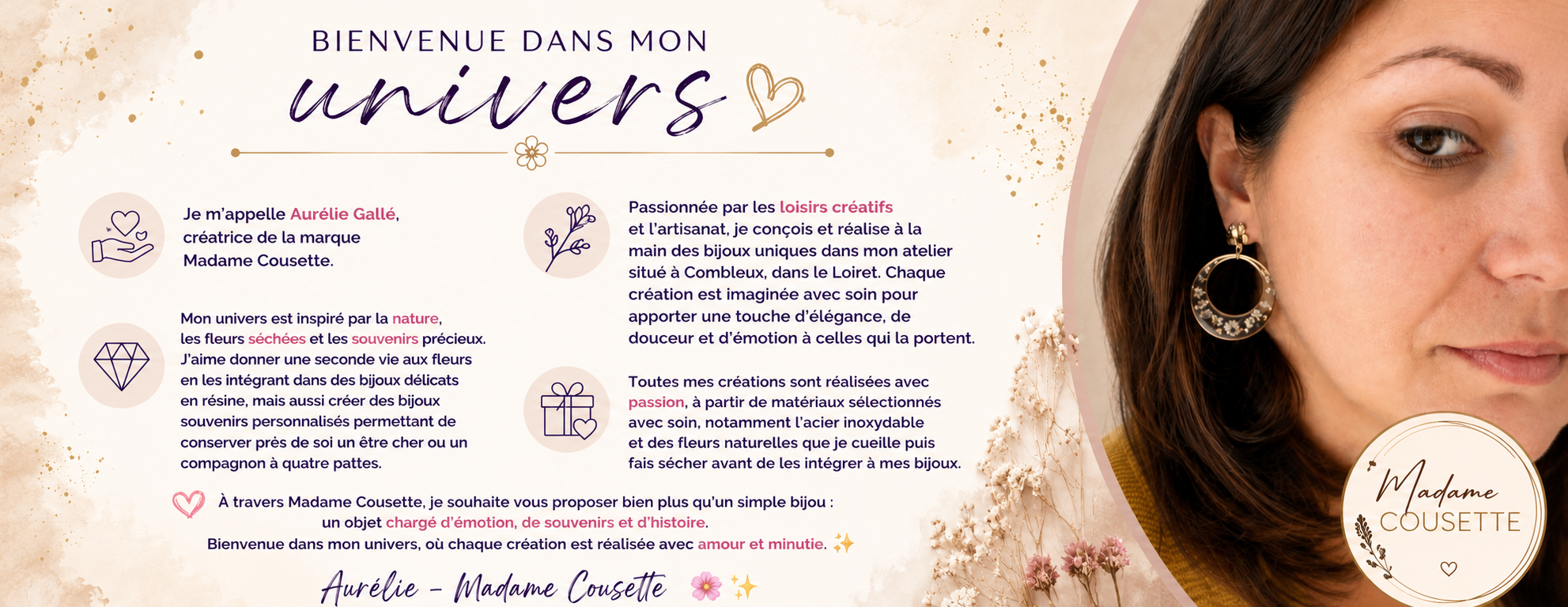 Bijoux artisanaux fleurs séchées 