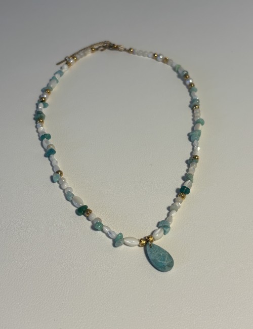 collier amazonite nacre acier inoxydable