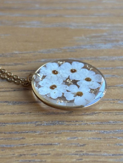 Bijoux fleurs séchées myosotis