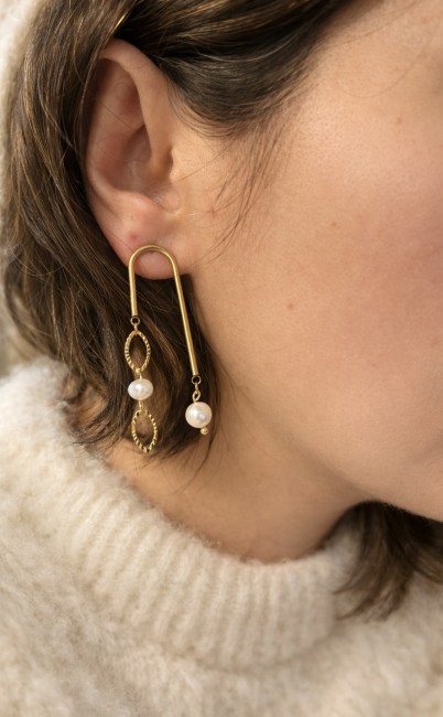 Boucles d’oreilles pendantes en perles d’eau douce – acier...