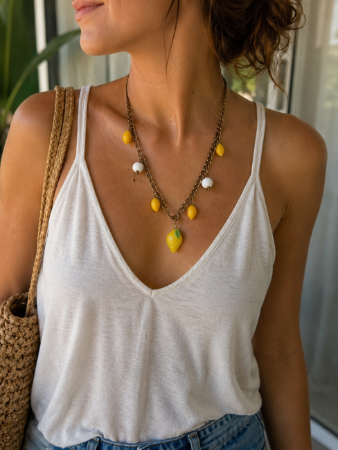 Collier citrons tendance été en acier inoxydable