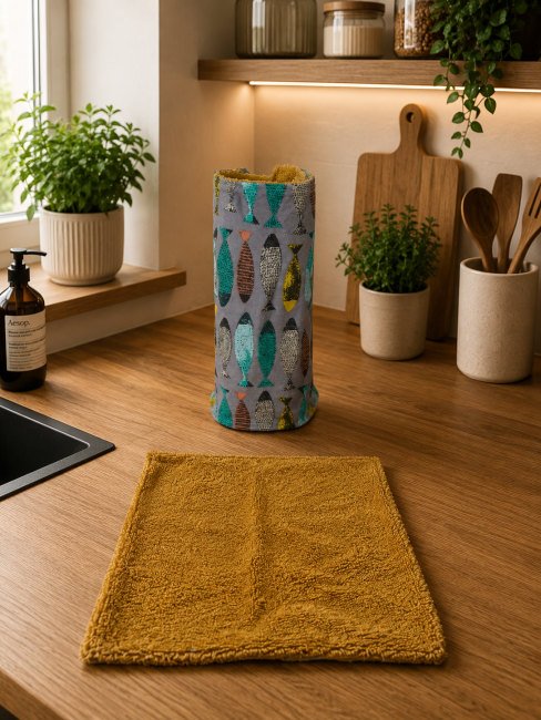 Essuie-tout lavable motif poissons en coton réutilisable