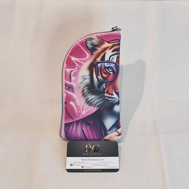 étui lunettes zippé rose Tigre 2