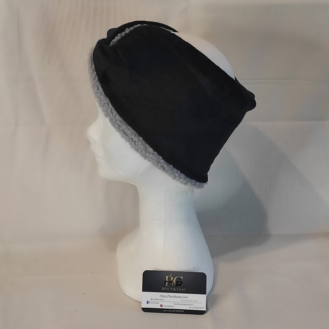 bandeau chauffe oreille doudou noir teddy gris 1