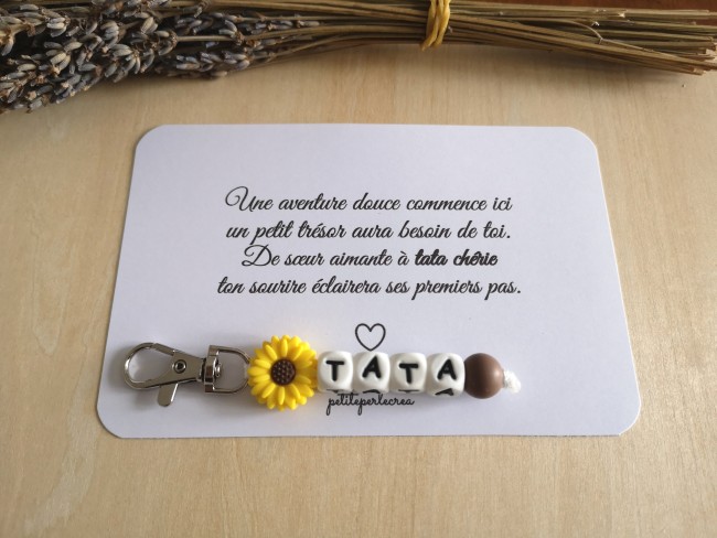 Porte clé annonce grossesse tata+ carte, cadeau personnalisé tata