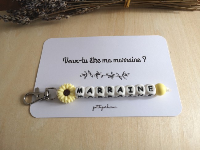 Porte clé  annonce grossesse marraine + carte, demande marraine,...