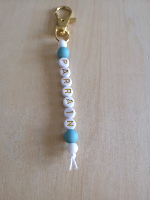 porte clé acrylique doré blanc bleu bas