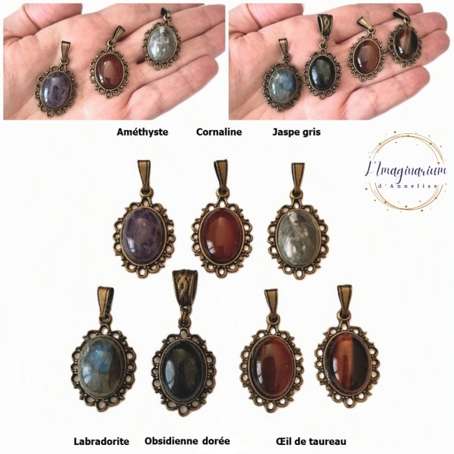 Pendentifs pierres naturelles cabochons ovales
