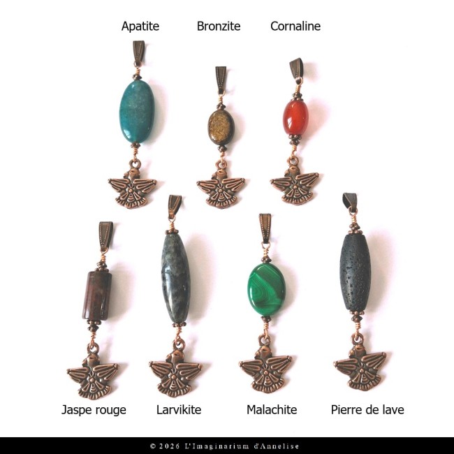 Pendentifs unisexes Mylanne - Métal cuivré, pierres naturelles -...