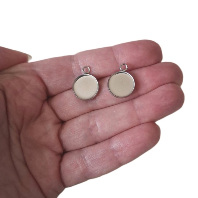 Lot de 2 supports cabochons ronds  12 mm en acier inoxydable