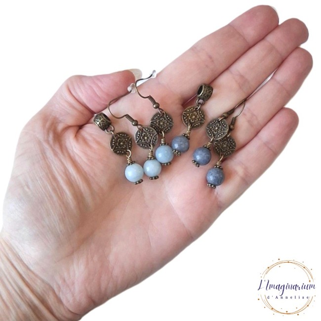 pa317b_anathilde Anathilde - Parures en pierres naturelles 8 mm bleues, noires, verte, violettes sur métal couleur bronze