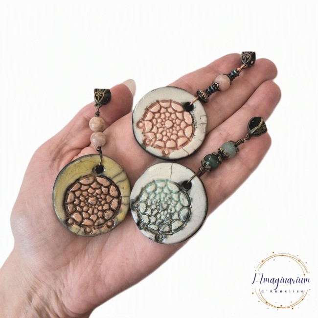 Pendentifs Dreamcatchers - Raku et pierres naturelles