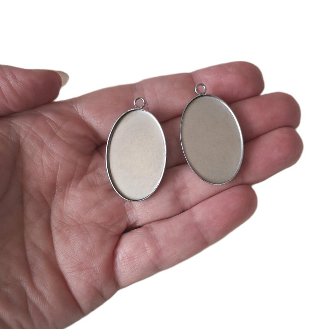 Lot de 2 supports cabochons ovales 30x20 mm en acier inoxydable