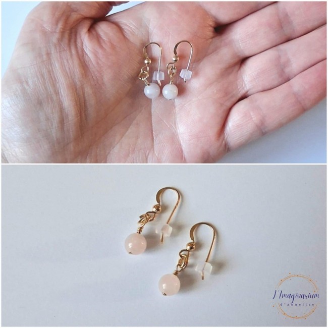 Boucles d'oreilles Amantine - Quartz rose sur plaqué or