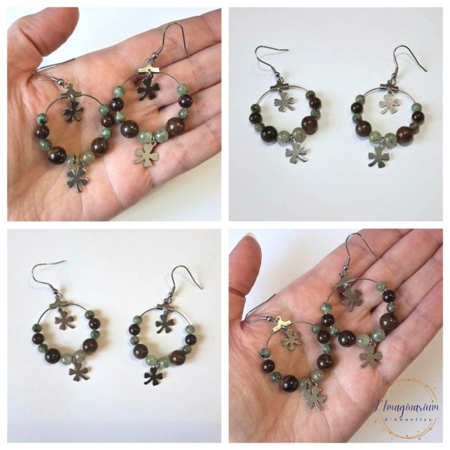 Boucles d'oreilles Aléandra - Apatite verte, cyanite verte, opale...