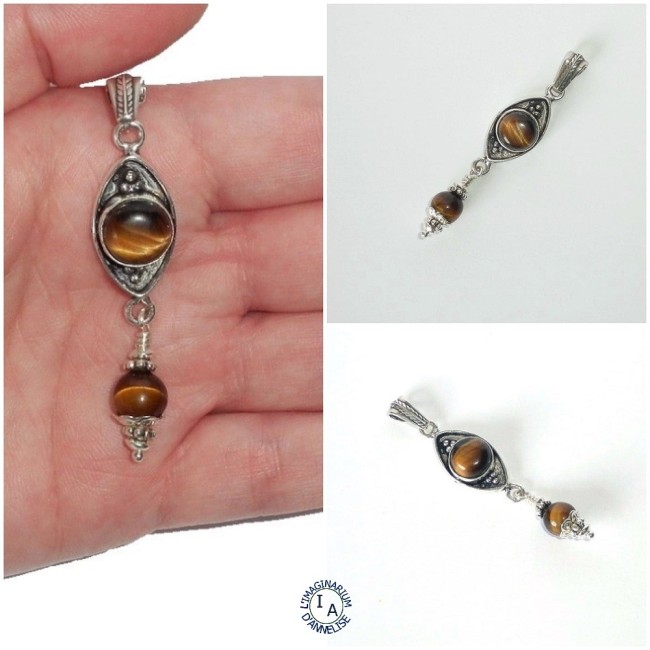 Pendentif Uhaïna - Œil de tigre sur argent