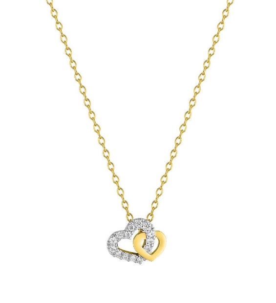 Collier en plaqué or et oxyde de zirconium 2 cœurs