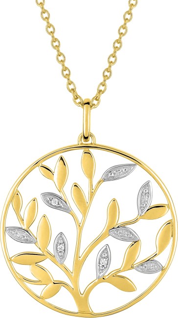 Collier chaîne forçat motif arbre de vie plaqué or et oxydes de zirconium sur rhodium