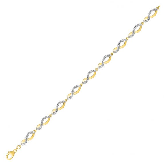 Bracelet vagues entrelacées plaqué or, rhodium et oxydes de zirconium
