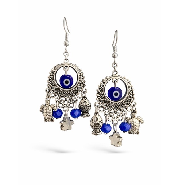 boucles d'oreilles perles bleues artisanales santorin tortue uniques lili et ma créations (1)