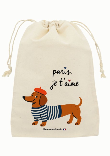 pochon Teckel paris je t'aime lili et ma créations