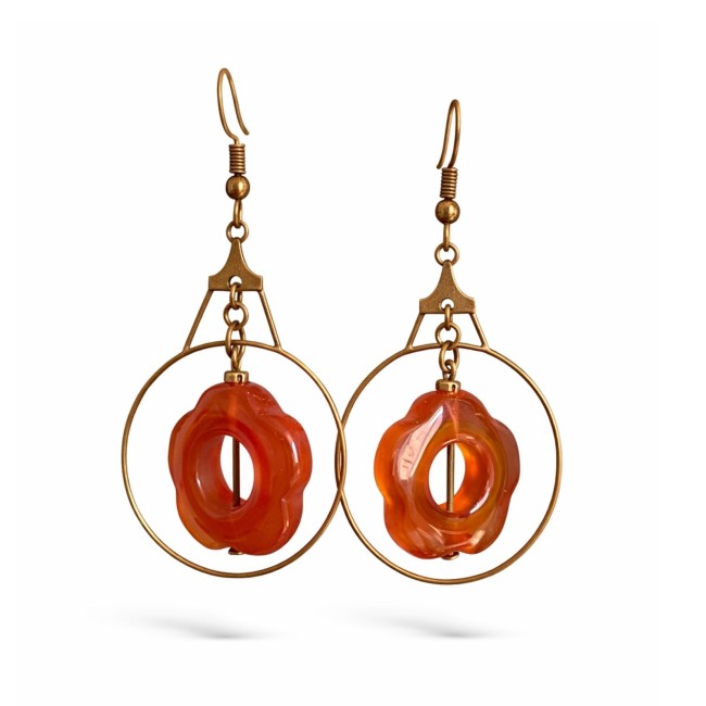boucles d'oreilles perles ambre fleur artisanales uniques lili et ma créations
