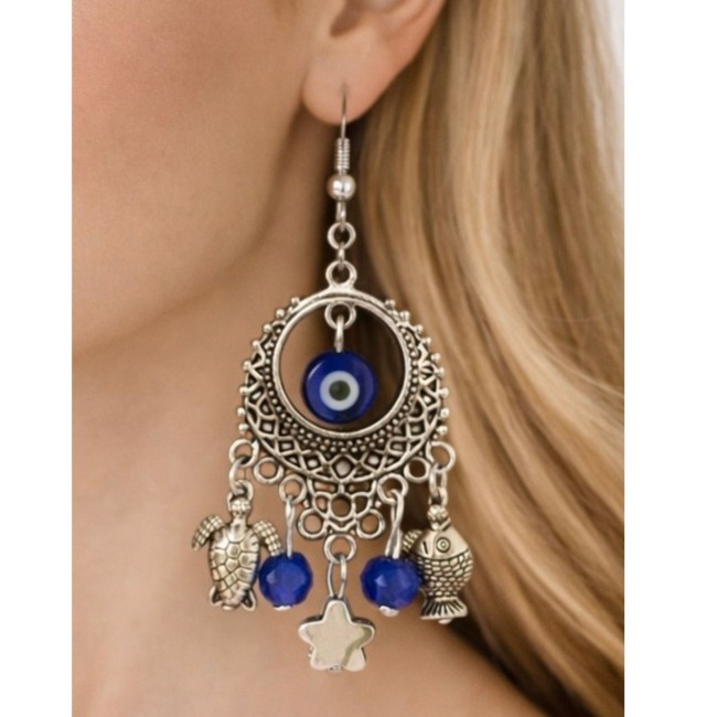 boucles d'oreilles perles bleues artisanales santorin tortue uniques lili et ma créations