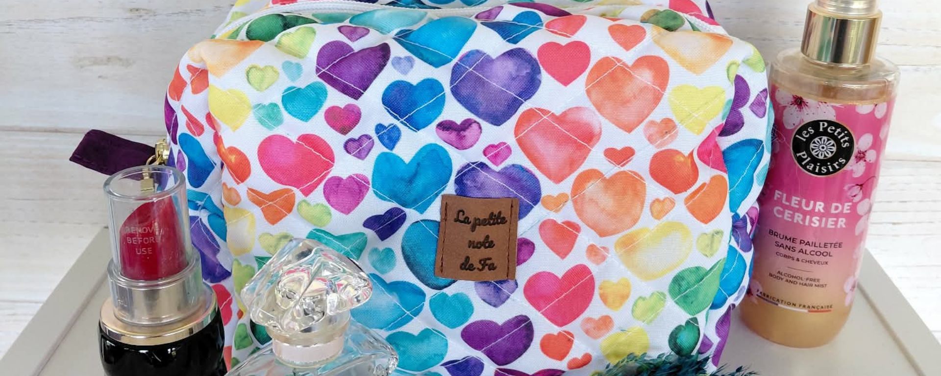 Trousse de toilette Cœurs faite main en coton