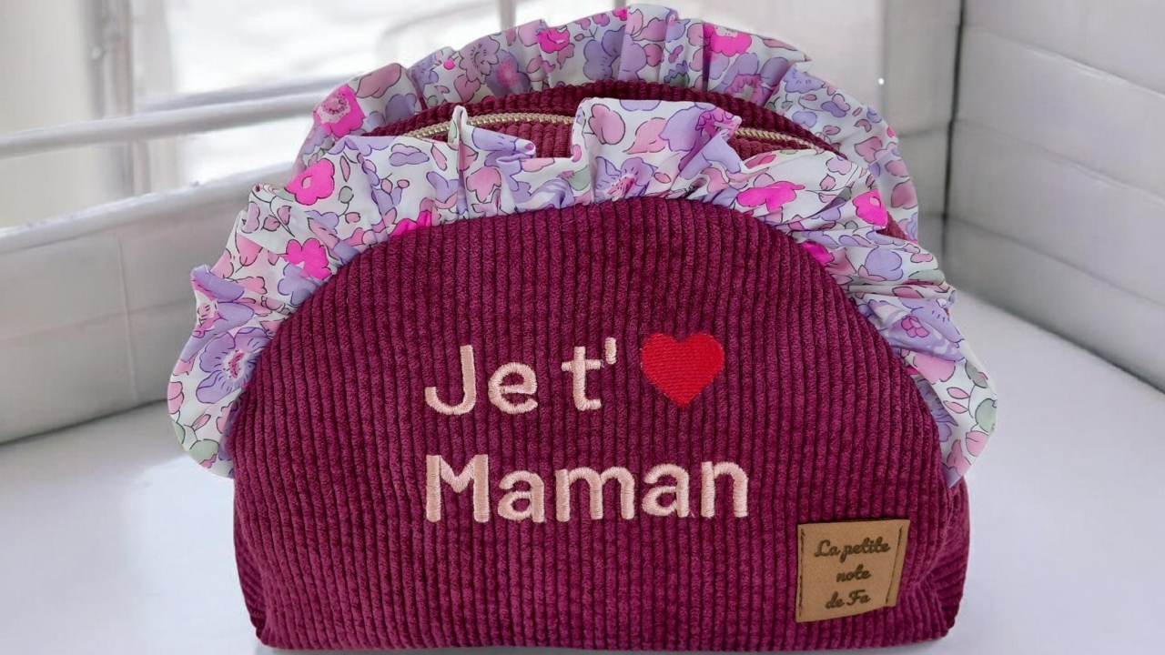 trousse demi-lune je t'aime maman fait main