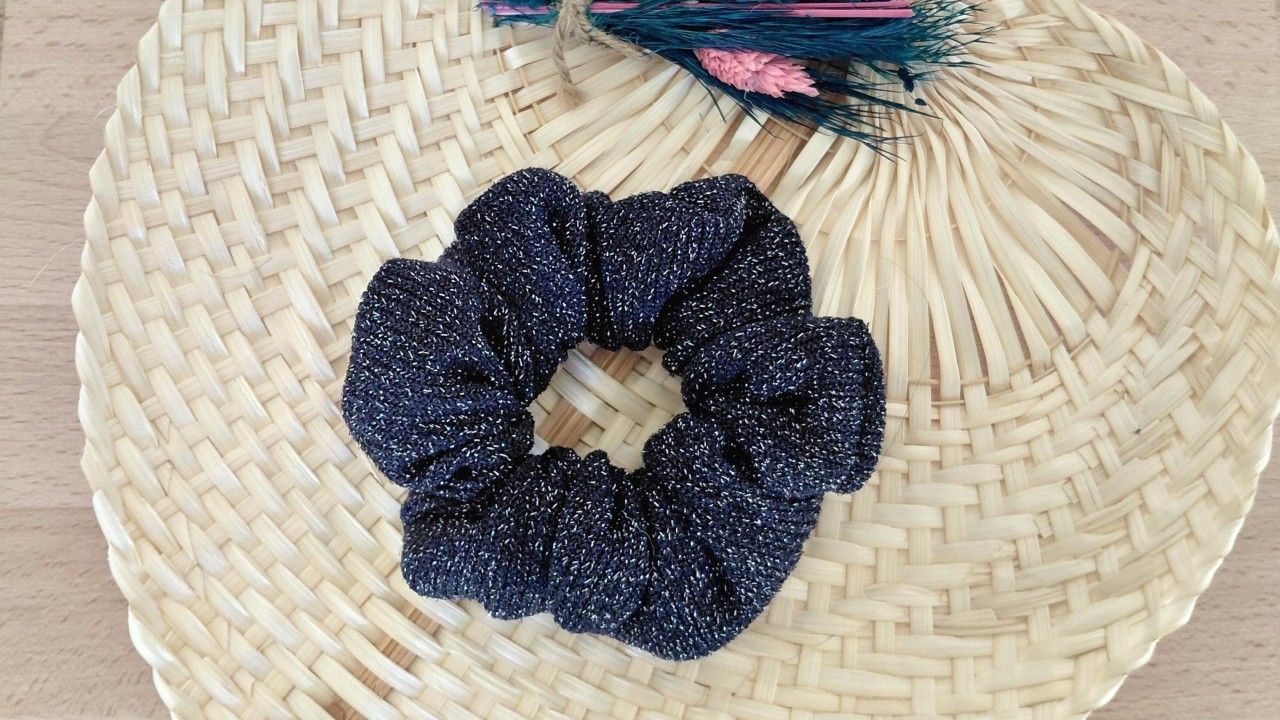 chouchou nuit étoilée lurex bleu marine argenté fait main
