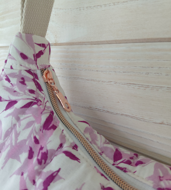 détail tissu feuillage violet sac fait main