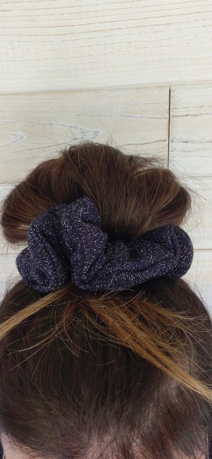 chouchou fait main en france maille lurex bleu marine