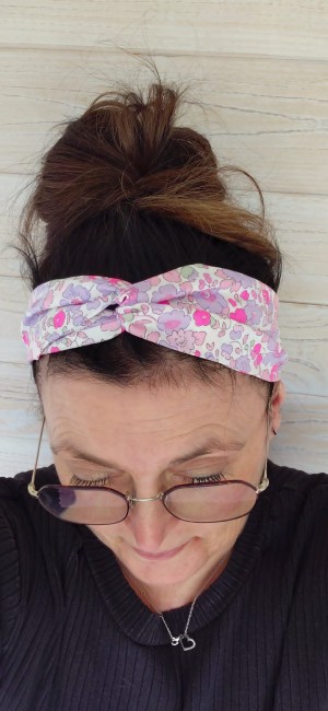bandeau liberty betsy fluo lilas fait main porté
