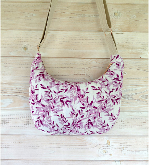 sac bandoulière violet motif feuillage artisanal