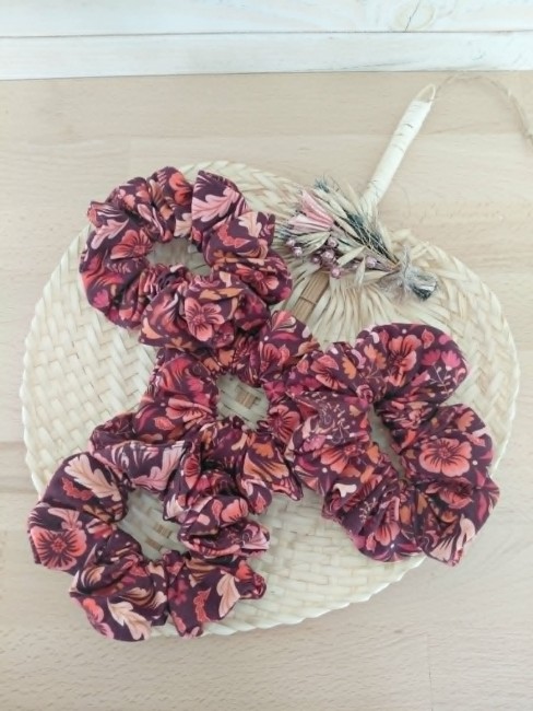 chouchou jersey fleurs bordeaux femme