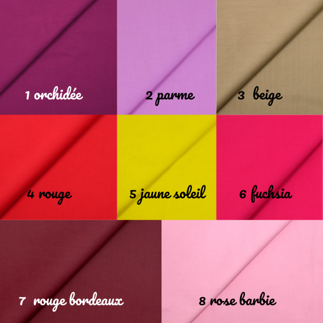 Nuancier de tissus unis – Choix des couleurs