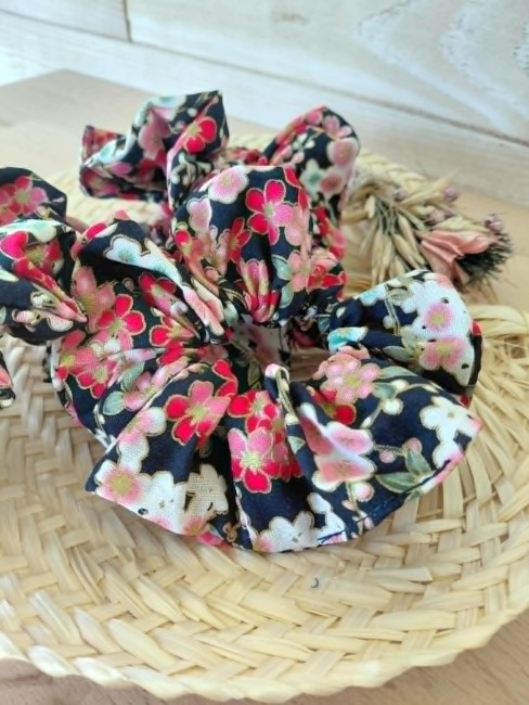 détail tissu fleurs roses bleu marine