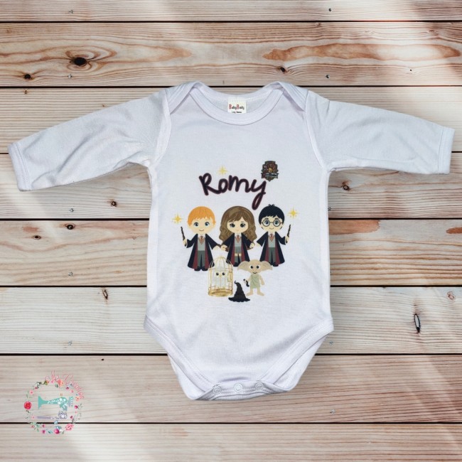 Body Bébé Personnalisé Harry Potter Avec Prénom - Manches Longues - Taille 0 à 12 Mois - Cadeau Original