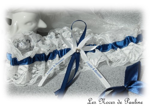 Jarretières De Mariée En Dentelle - Lot De 2, Bleu Foncé Avec Nœud - Accessoire Traditionnel Pour Robe De Mariée