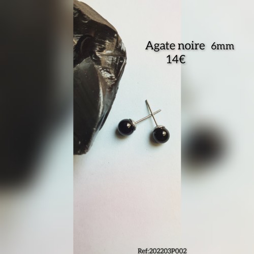 Boucles  puces et Agate noire  6mm