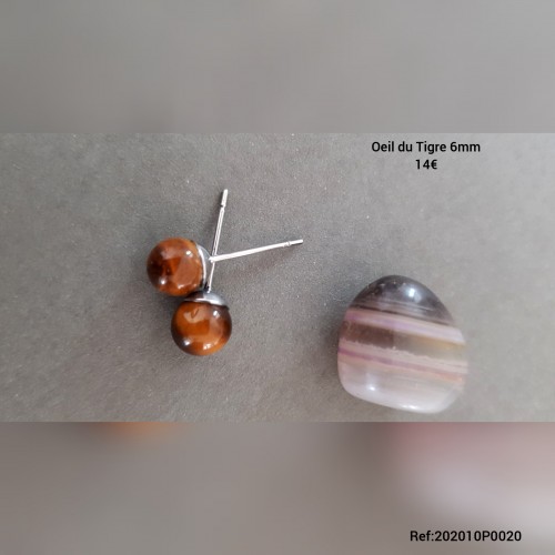 Boucles puces Oeil du tigre 6mm