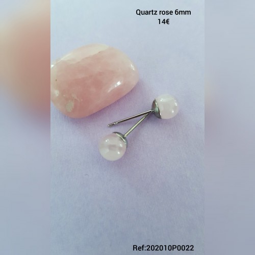 Boucles puces Quartz rose 6mm