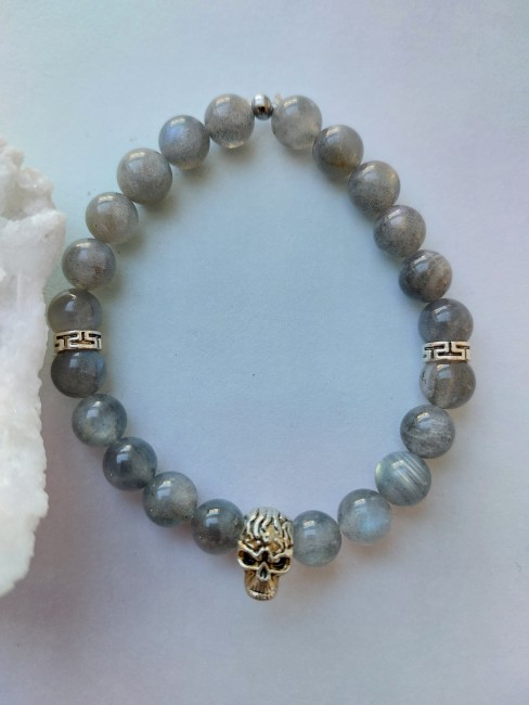 Bracelet Labradorite 8mm tête de mort