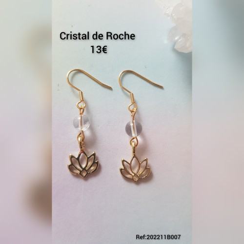 Boucles d'oreilles fleurs de lotus Cristal de Roche