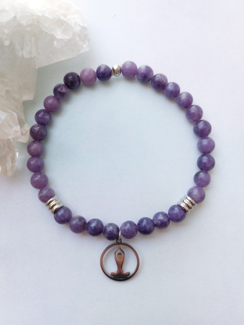 Bracelet Lepidolite 6mm argenté