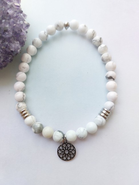 Bracelet Howlite 6mm argenté
