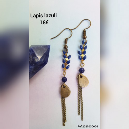 Boucle chaine épi et Lapis-lazuli